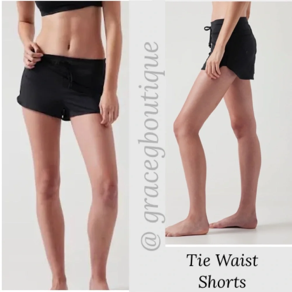 Black Athletic Shorts Tie Waist Gym Running Track Shorts Size 12 Medium Large
